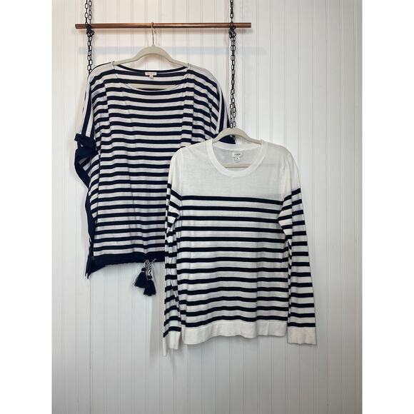 J. Crew & Talbots Women’s White & Black Striped Tassel Top Bundle Of 2 Size M - Picture 1 of 11
